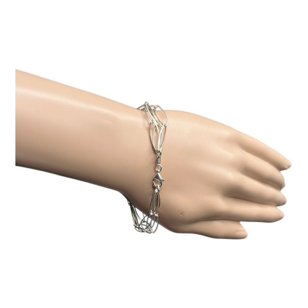 925 Italy Sterling Silver Oval Link Multi-Strand Chain Bracelet 7" 6g - Picture 5 of 11
